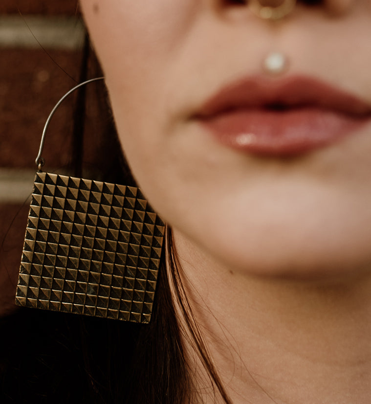 Chequer Titanium Hangers - Earrings