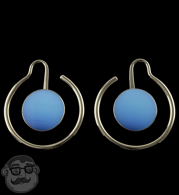 White Brass Capa Opalite Glass Ear Weights