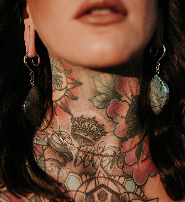 Elliptic Labradorite Stone Ear Weights