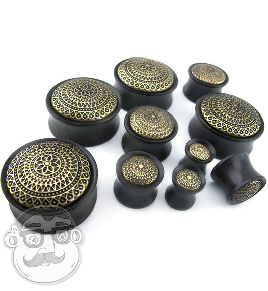Ebony Wood Plugs With Lotus Ornament Inlay