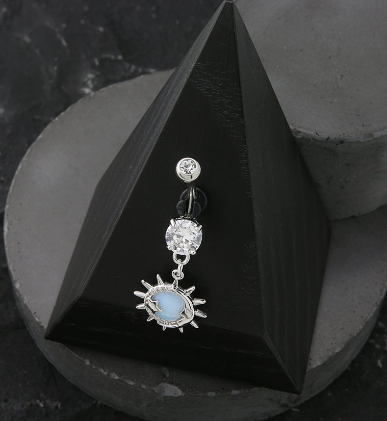 Eclipse White Opalite Dangle Stainless Steel Belly Button Ring