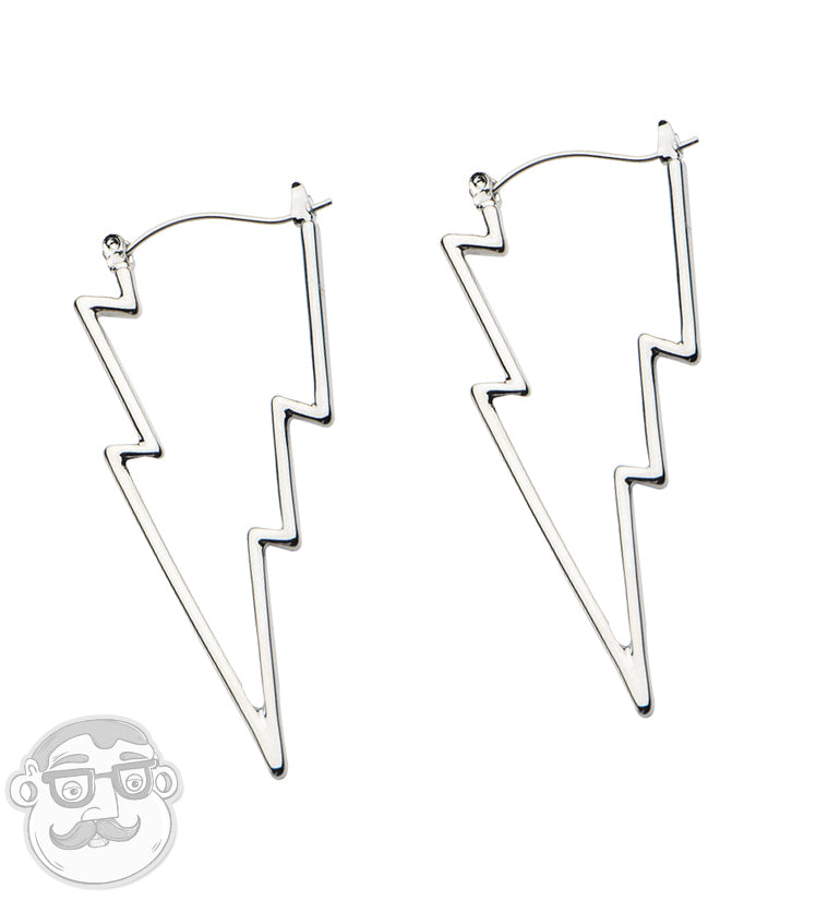 Silver Electric Bolt Plug Hoops
