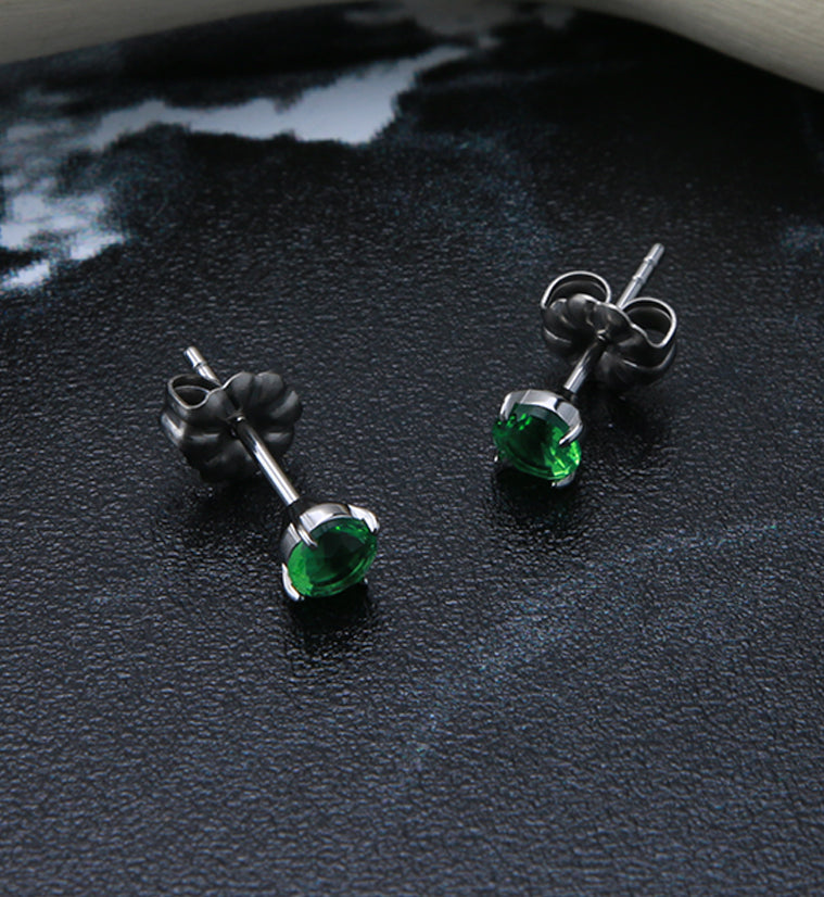 Emerald Swarovski Gem Prong Titanium Earrings