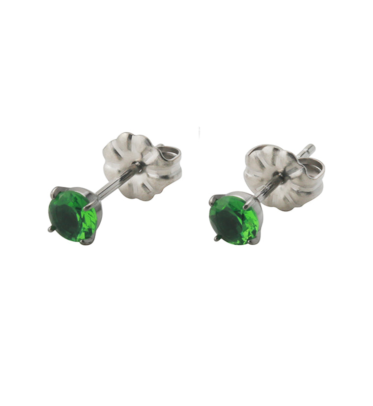 Emerald Swarovski Gem Prong Titanium Earrings