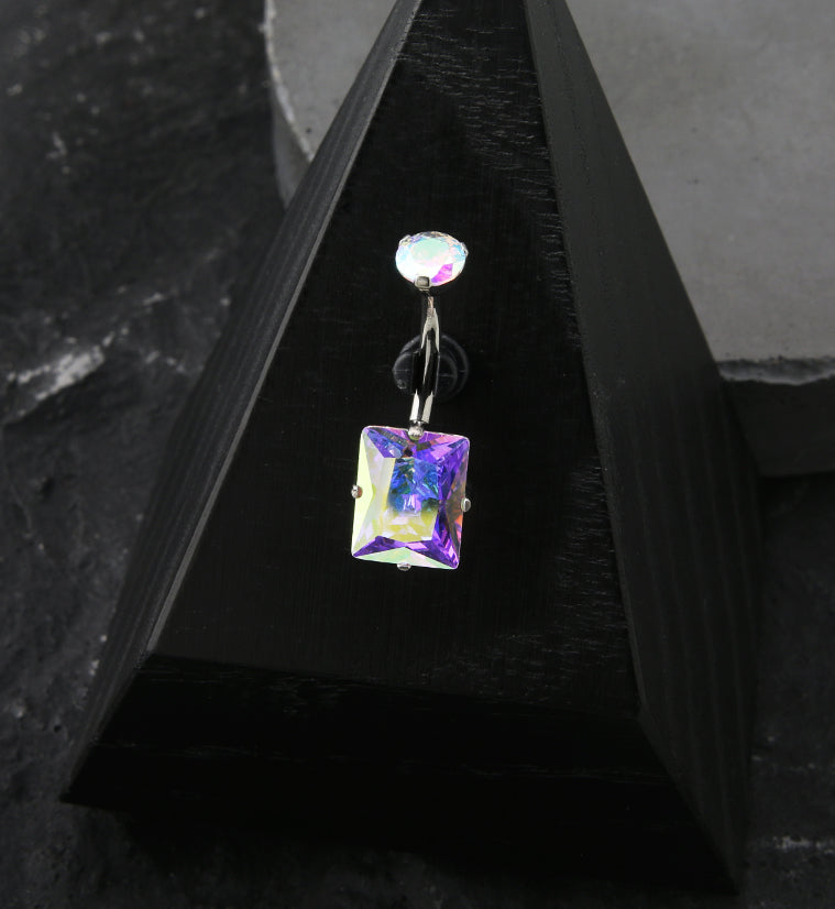 Emerald Rainbow Aurora CZ Internally Threaded Belly Button Ring