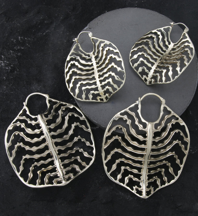 Emerald Ripple Peperomia Leaf White Brass Hangers / Earrings