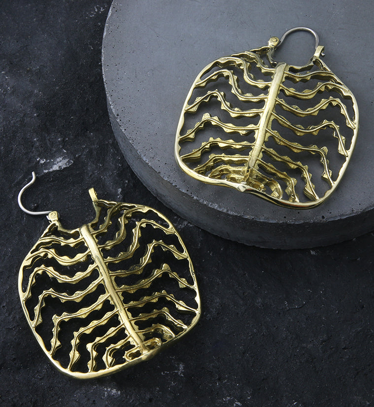 Emerald Ripple Peperomia Leaf Brass Hangers / Earrings