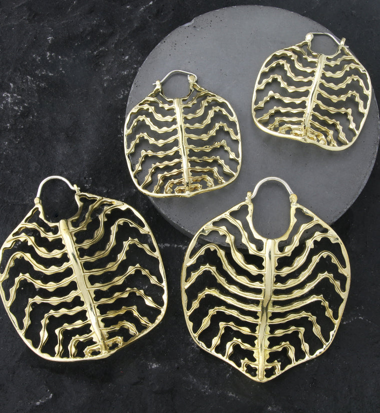 Emerald Ripple Peperomia Leaf Brass Hangers / Earrings