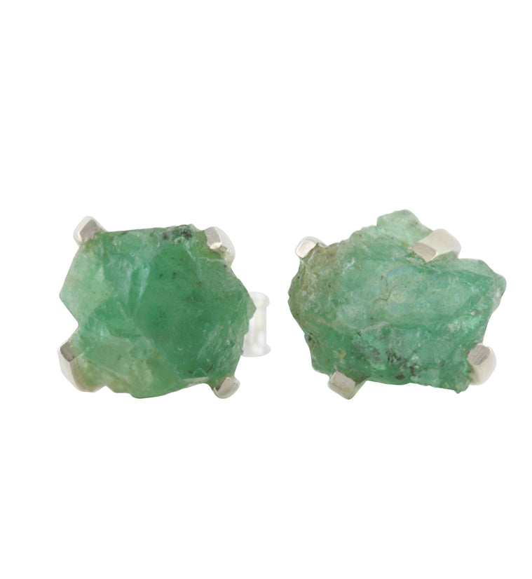 Emerald Stone Prong Set Sterling Silver Earrings