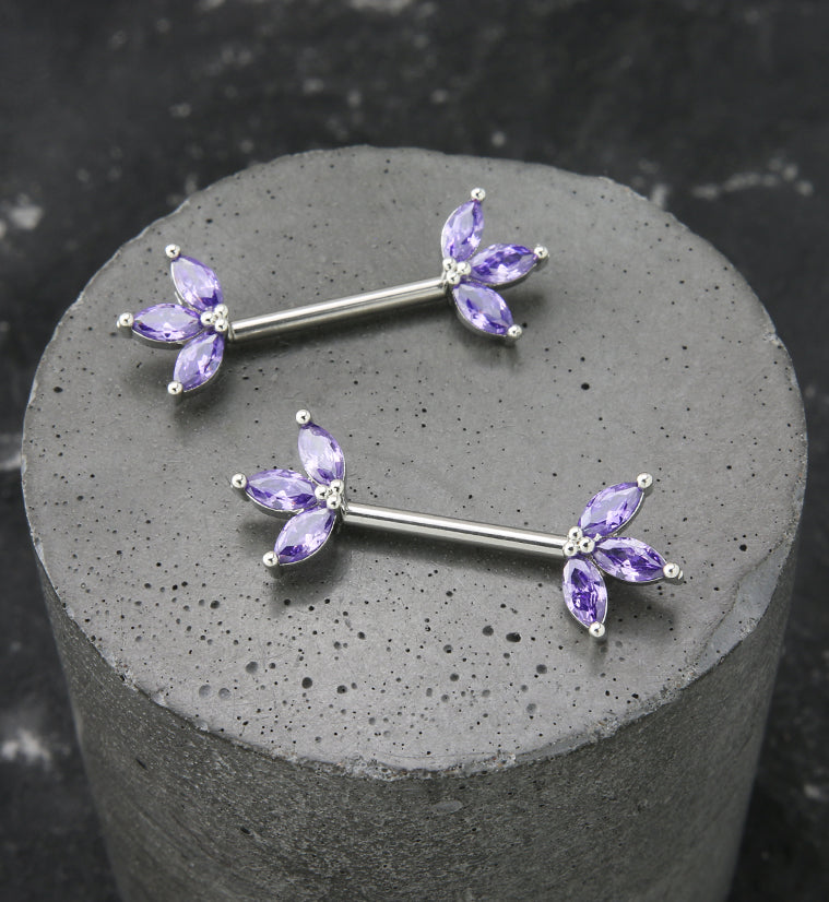 Empress Amethyst CZ Stainless Steel Nipple Barbell