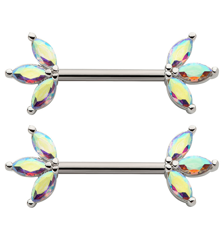 Empress Rainbow Aurora CZ Stainless Steel Nipple Barbell