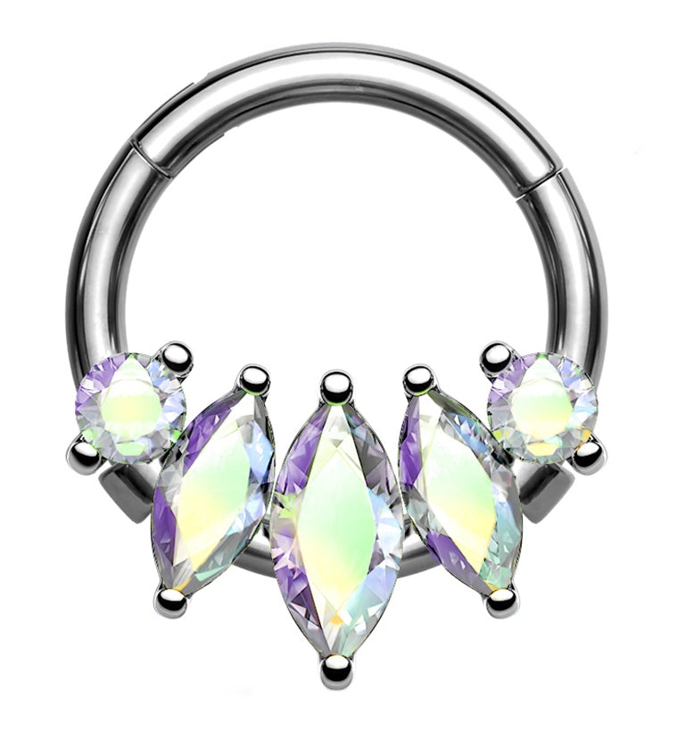 Empress Rainbow Aurora CZ Hinged Segment Ring
