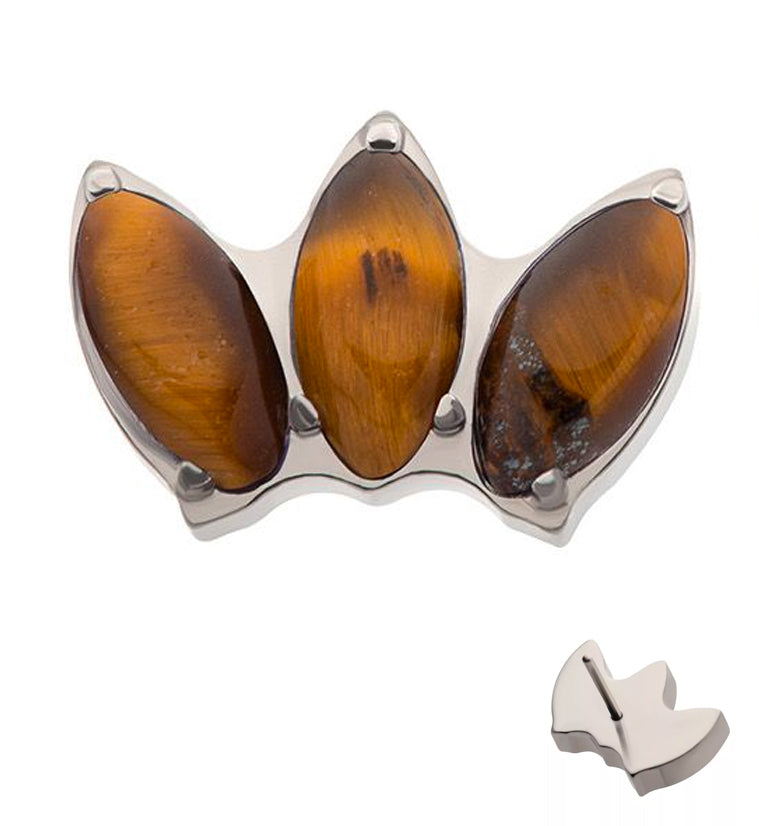 Empress Triple Tiger Eye Stone Threadless Titanium Top