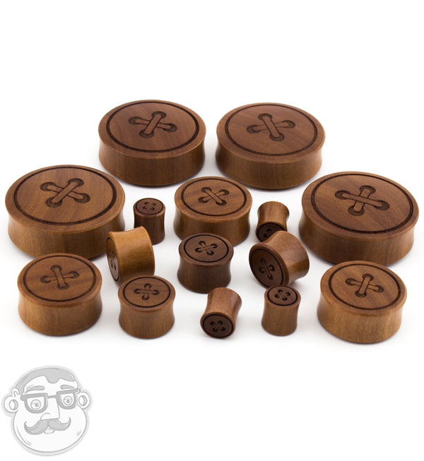 Button Engraved Wood Plugs