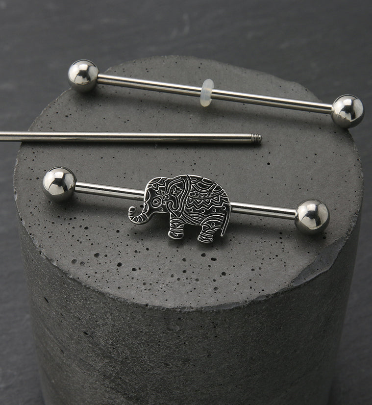 Engraved Elephant Industrial Barbell