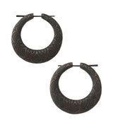 Engraved Flower Narra Wood Hoop Earrings