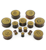 Engraved Golden Spiral Sono Wood Plugs