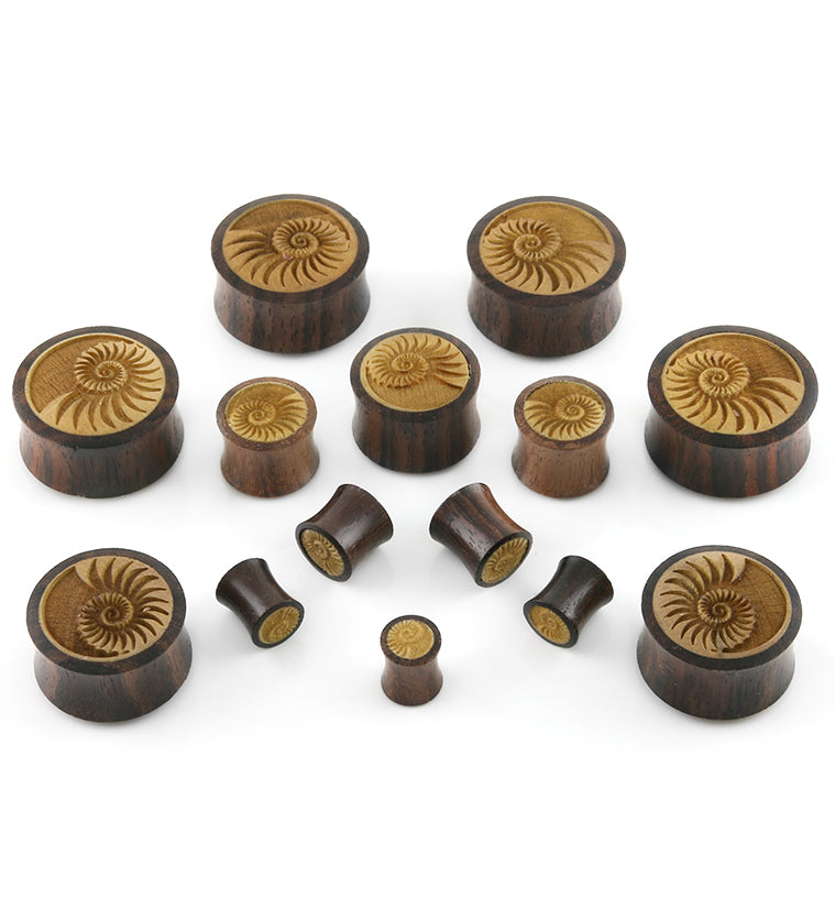Sono Wood Plugs With Engraved Seashell Inlay