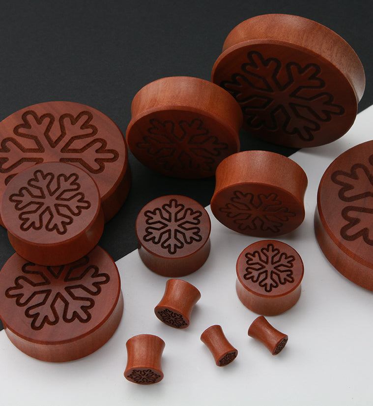 Snowflake Engraved Wood Plugs