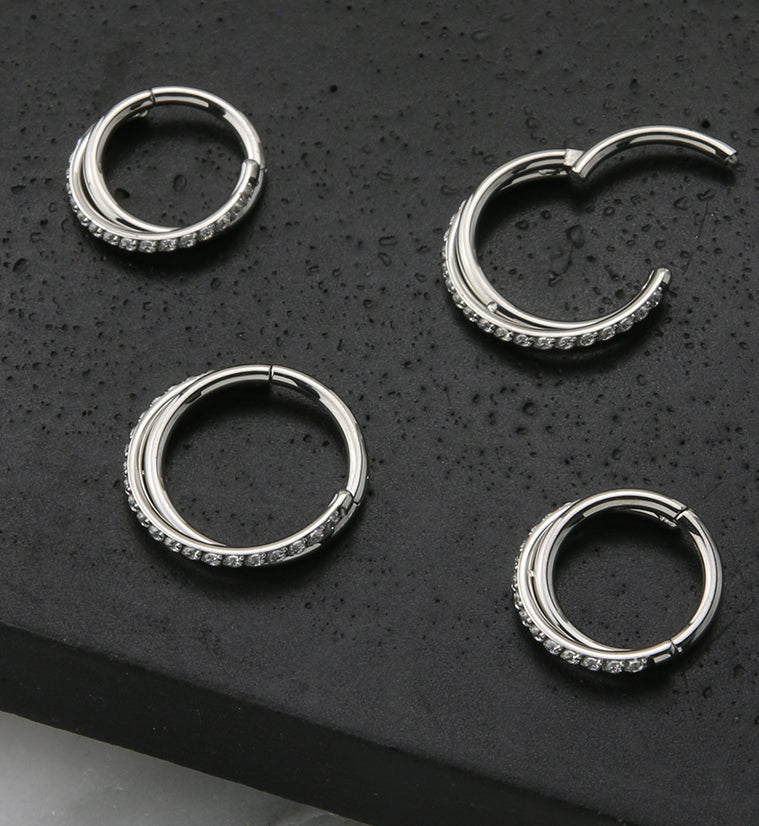 Entwine CZ Stainless Steel Hinged Segment Ring