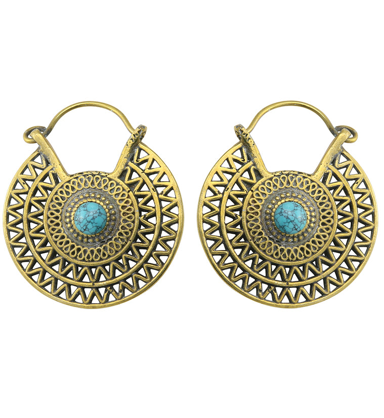 Environ Howlite Turquoise Stone Inlay Brass Hangers / Earrings