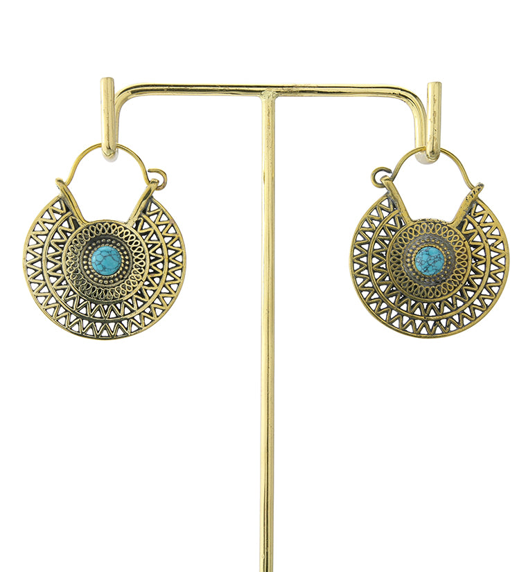 Environ Howlite Turquoise Stone Inlay Brass Hangers / Earrings