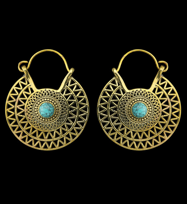 Environ Howlite Turquoise Stone Inlay Brass Hangers / Earrings