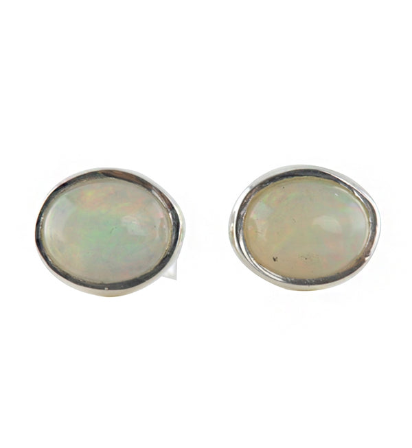 Ethiopian Opal Stone Bezel Set Sterling Silver Earrings
