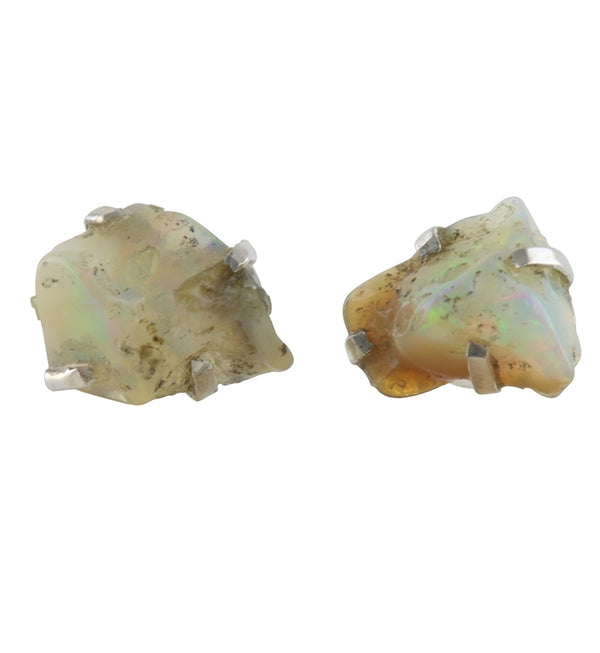 Ethiopian Opal Stone Prong Set Sterling Silver Earrings