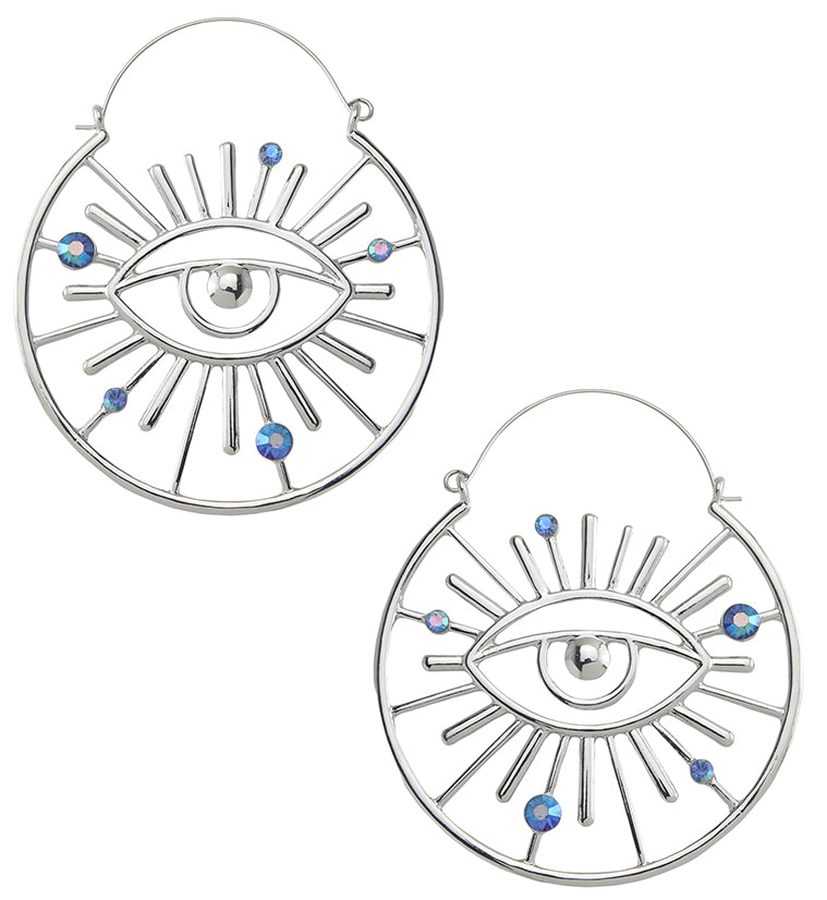 Evil Eye Blue Aurora CZ Plug Hoops