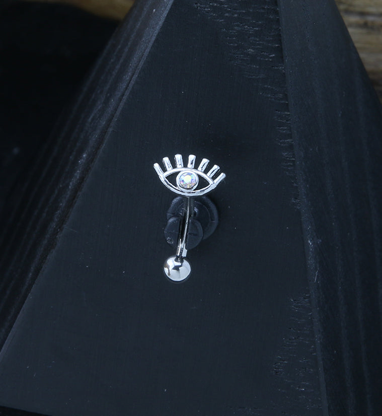 Evil Eye Rainbow Aurora CZ Curved Barbell