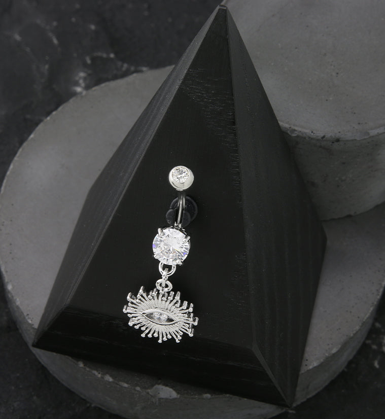 Evil Eye Surge CZ Dangle Stainless Steel Belly Button Ring