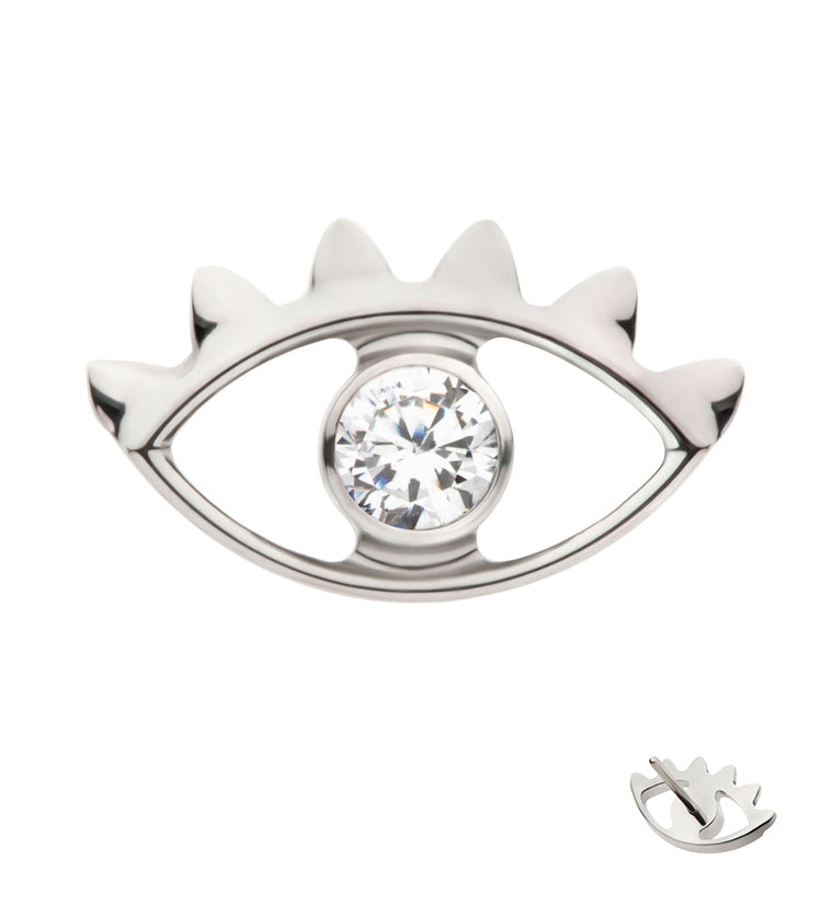 Eye Round Clear CZ Threadless Titanium Top