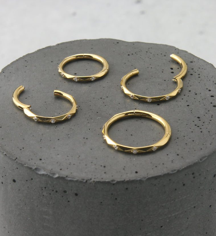Facet CZ Gold PVD Titanium Hinged Segment Ring