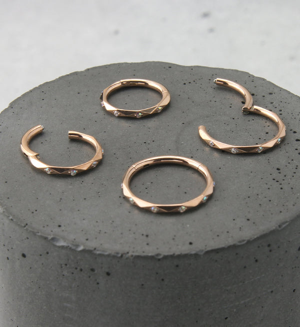 Facet CZ Rose Gold PVD Titanium Hinged Segment Ring