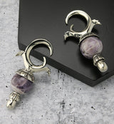 Faceted Amethyst Stone White Brass Totum Ear Weights