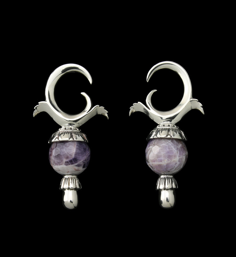 Faceted Amethyst Stone White Brass Totum Ear Weights