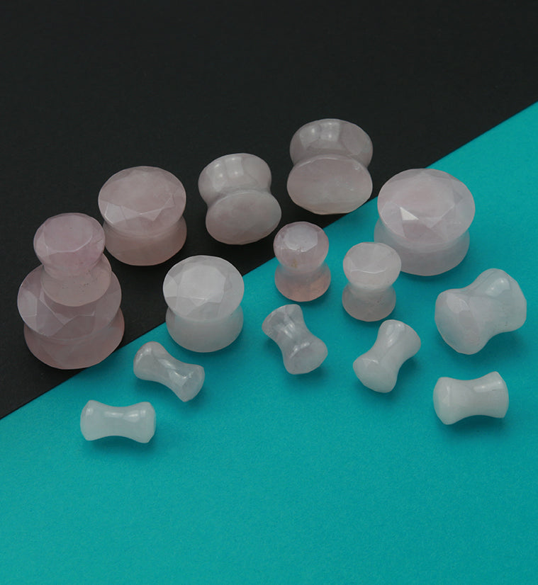Rose Quartz Faceted Cut Stone Plugs