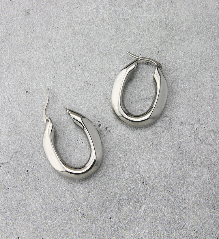 Faceted Stainless Steel Hoop Earrings