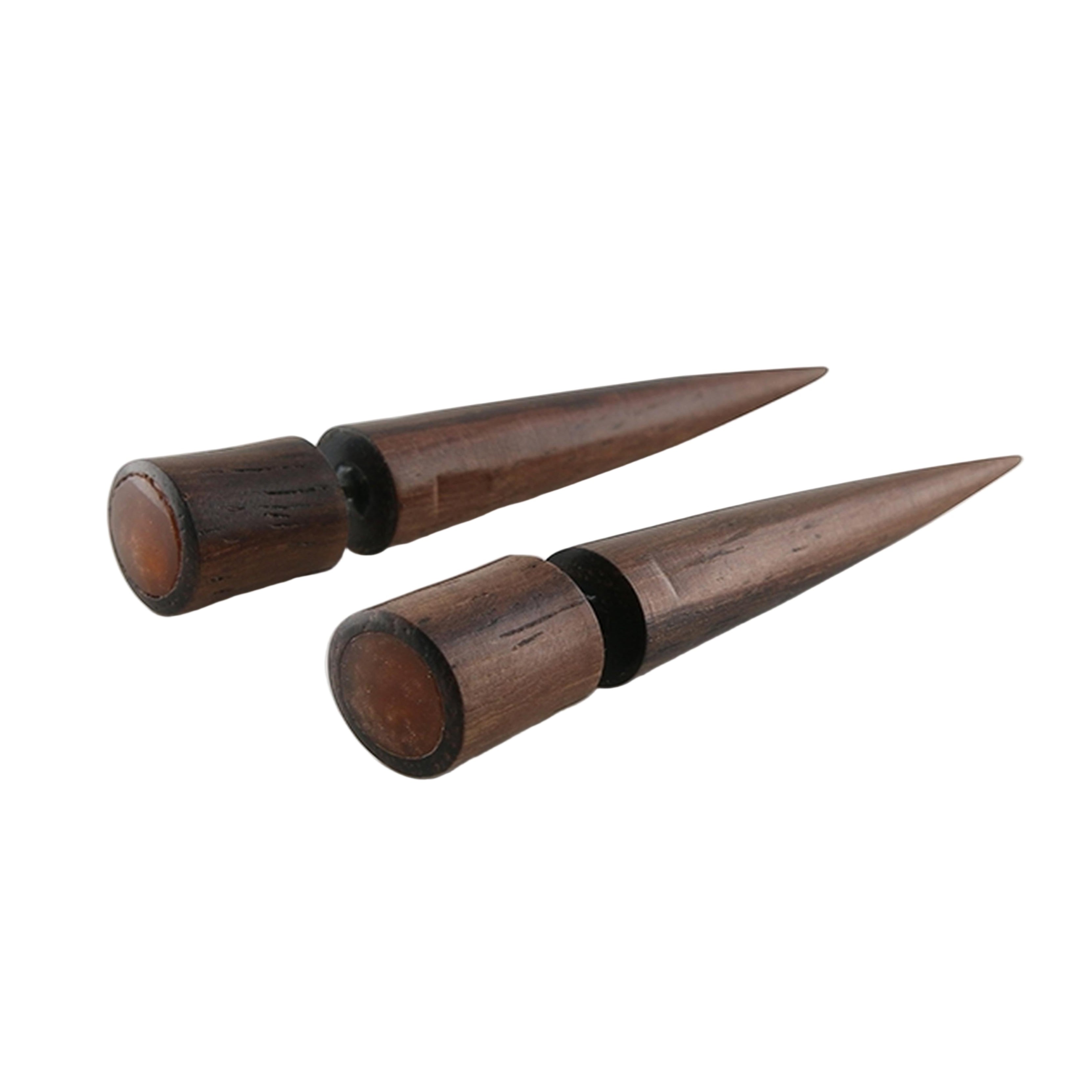 Sono Wood Fake Gauge Orange Resin Tapers Tribal Earrings
