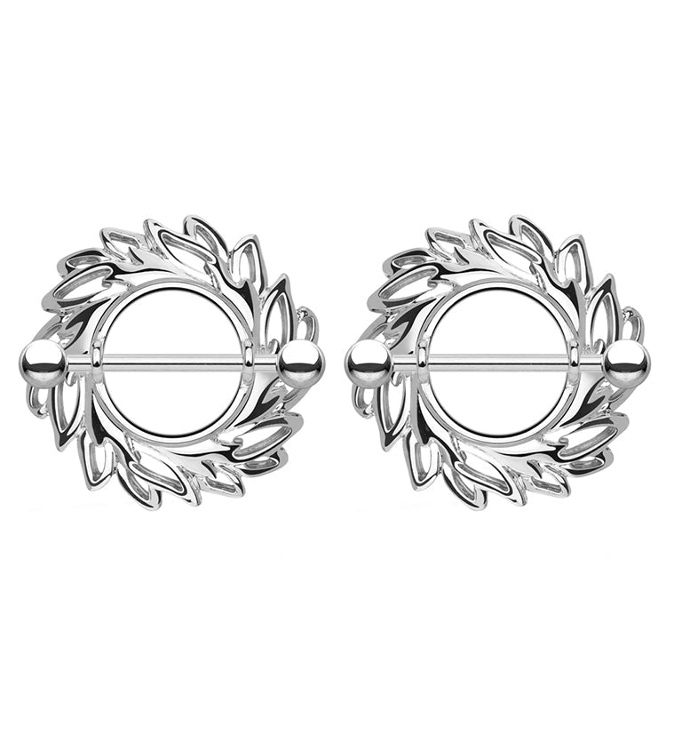 Silver Feather Crest Brass Nipple Shield Ring