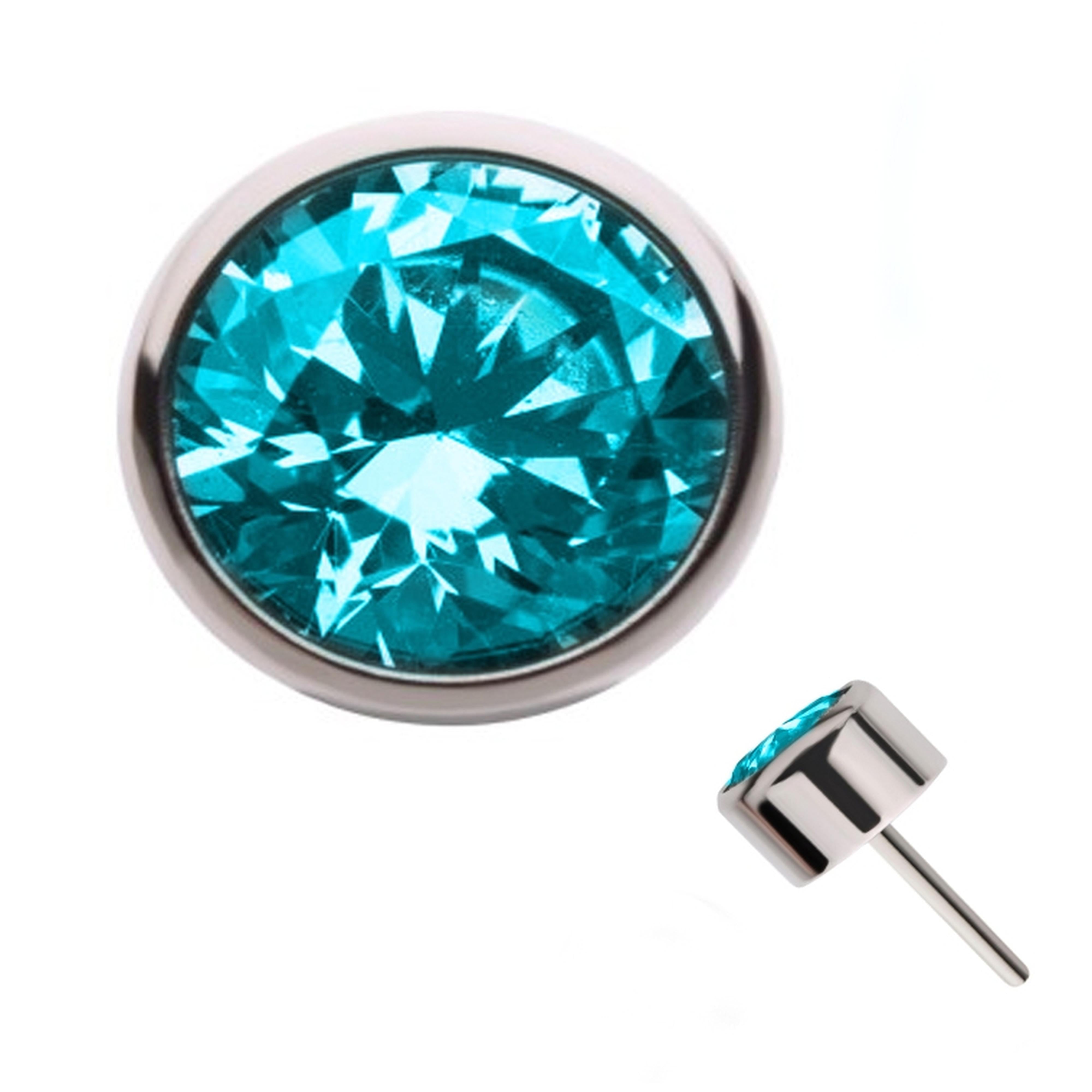 Aqua CZ Flat Bezel Titanium Threadless Top