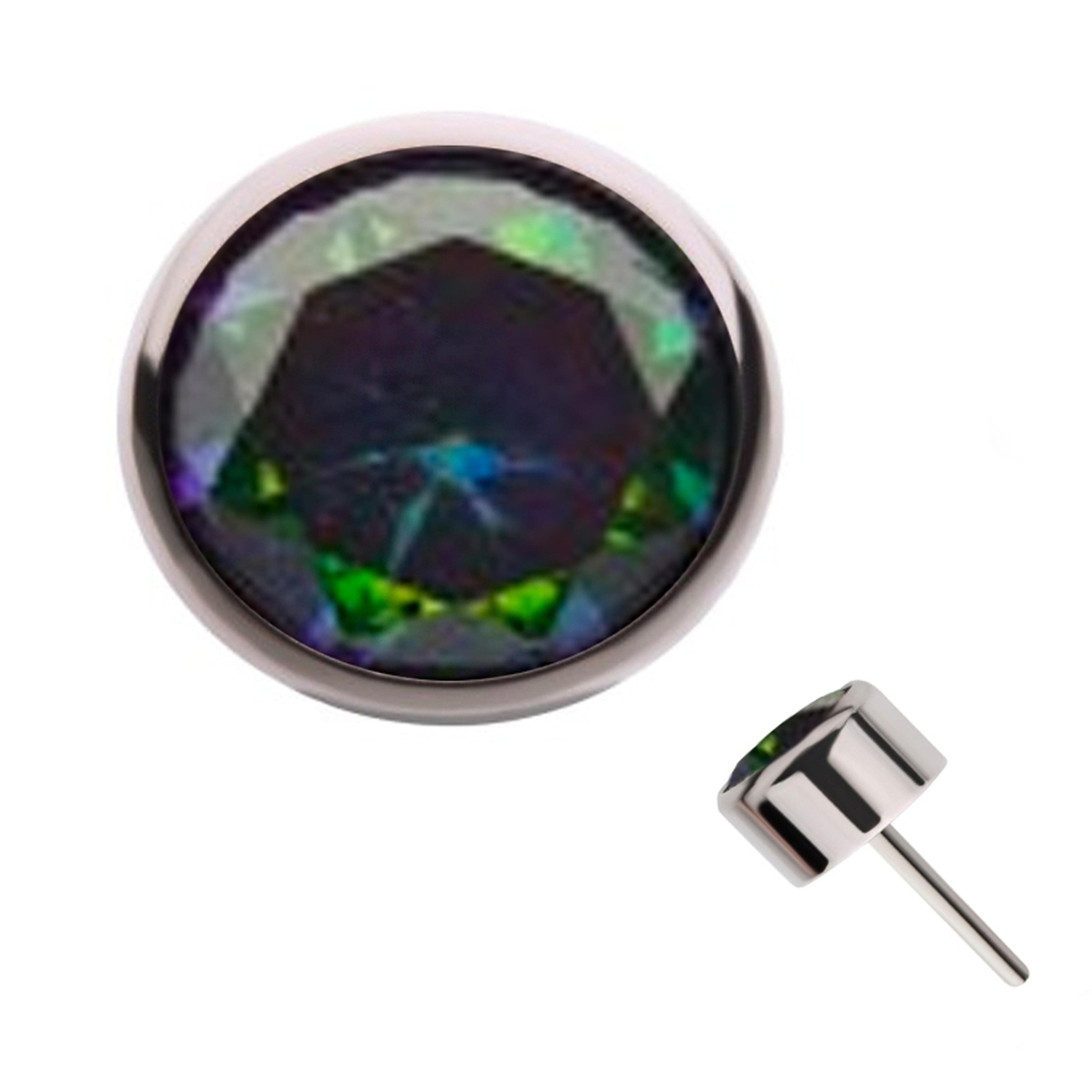 Black Aurora CZ Flat Bezel Titanium Threadless Top