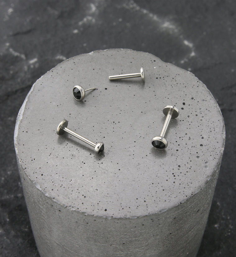 Flat Black CZ Titanium Threadless Labret