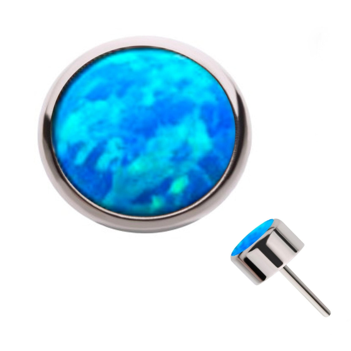 Blue Opalite Flat Bezel Titanium Threadless Top | UrbanBodyJewelry.com