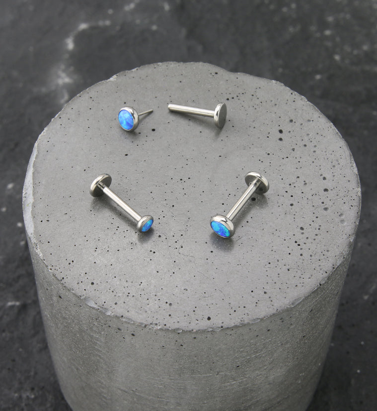 Flat Blue Opalite Titanium Threadless Labret