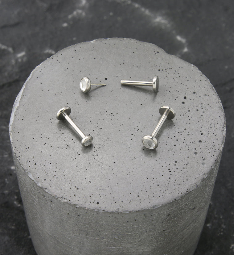 Flat Clear CZ Titanium Threadless Labret