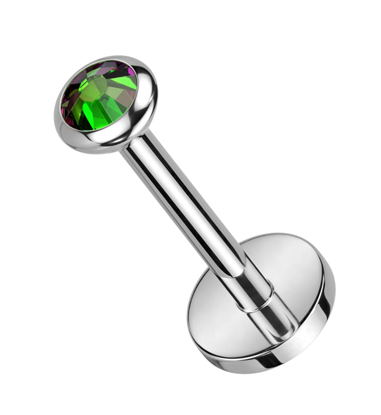 Flat Green Aurora CZ Titanium Threadless Labret