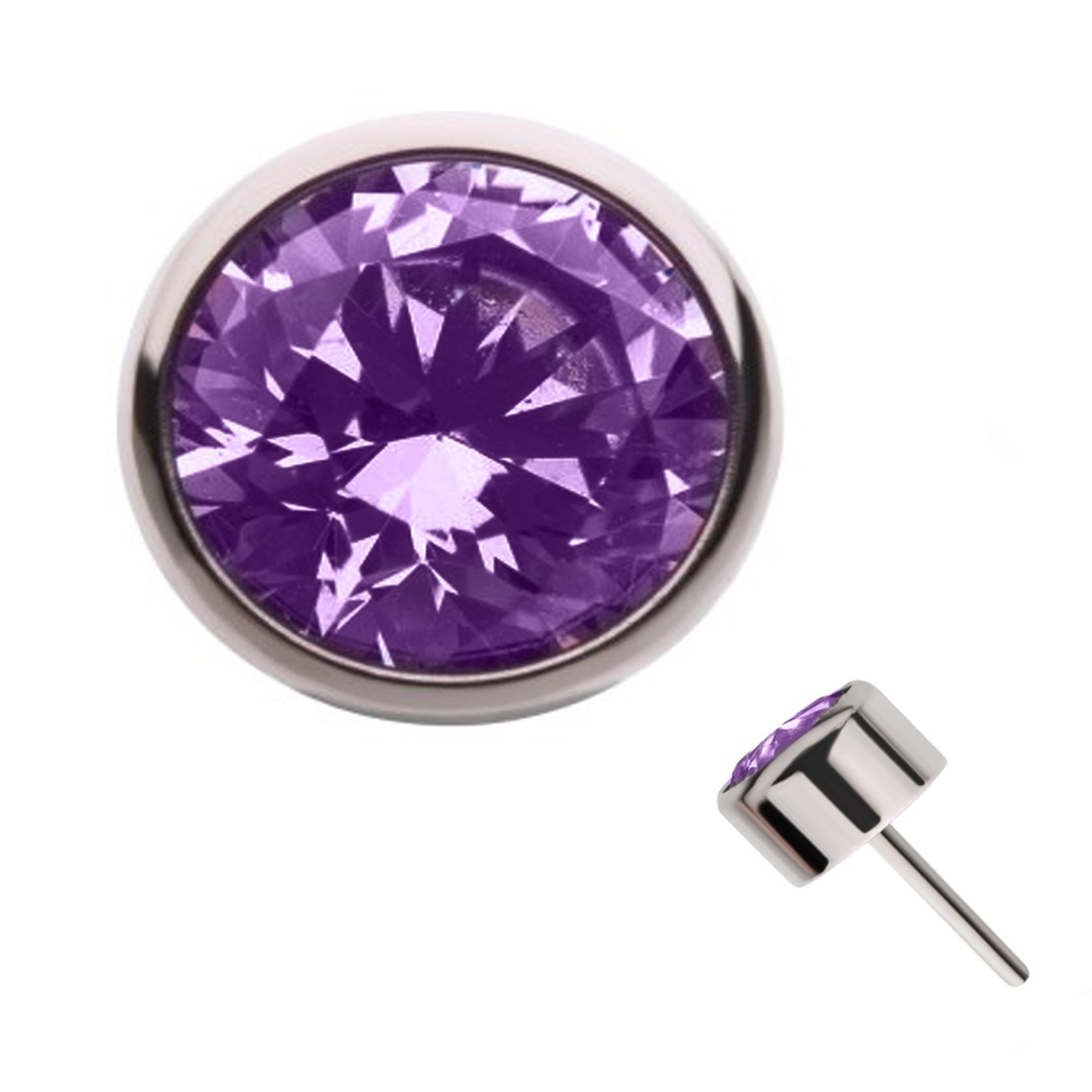Purple CZ Flat Bezel Titanium Threadless Top