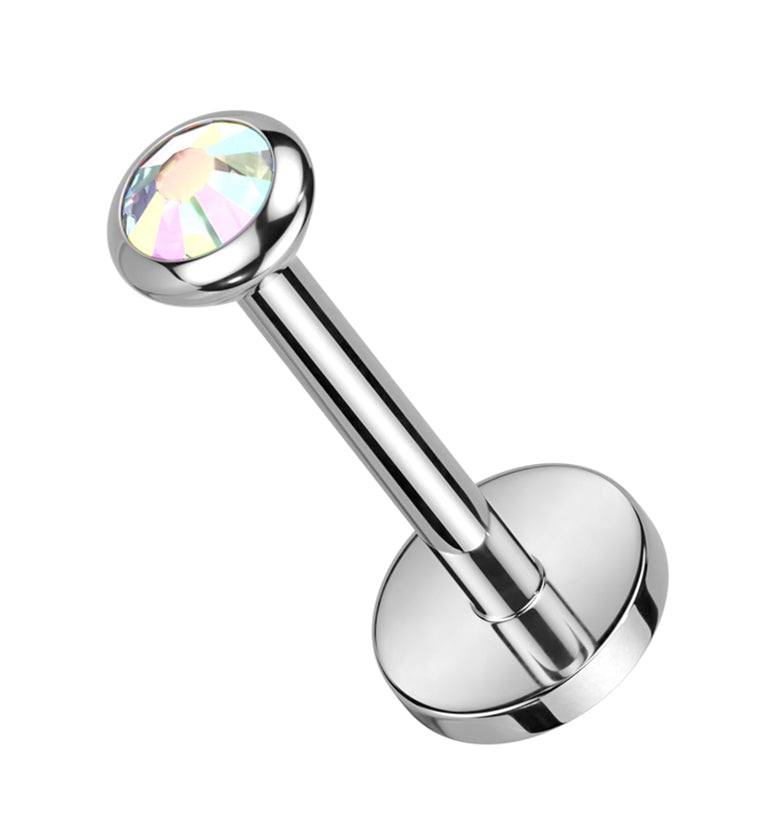Flat Rainbow Aurora CZ Titanium Threadless Labret